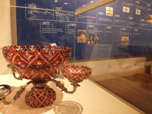 Decorative red glass item on display